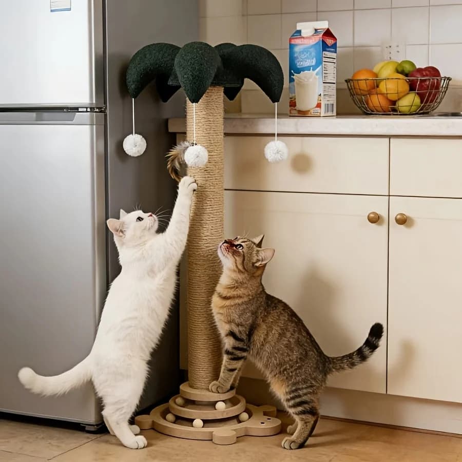 Tiragraffi per Gatti, Tiragraffi Verticale a Forma di Cappello da Pagliaccio, Tiragraffi in Sisal per Gatti, Struttura per Arrampicata per Gatti, Tiragraffi in Sisal Resistente all'Usura, Giocattolo per Gatti (Colore Casuale della Bacchetta Giocattolo per Gatti)