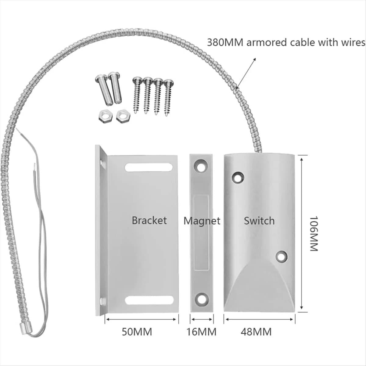 AA25 2 set di contatti per porta del garage sopraelevata Sensore di allarme con interruttore magnetico cablato con cavi armati e staffa regolabile