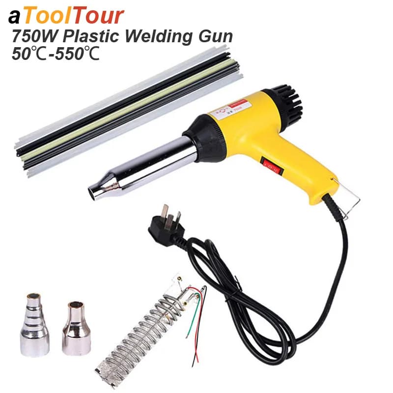 Torcia per pistola per saldatura per riparazione plastica 750W 220V Temperatura di calore regolabile per macchina 50 ℃ -550 ℃ Kit saldatore automatico ad aria calda Aste in PVC PE PP
