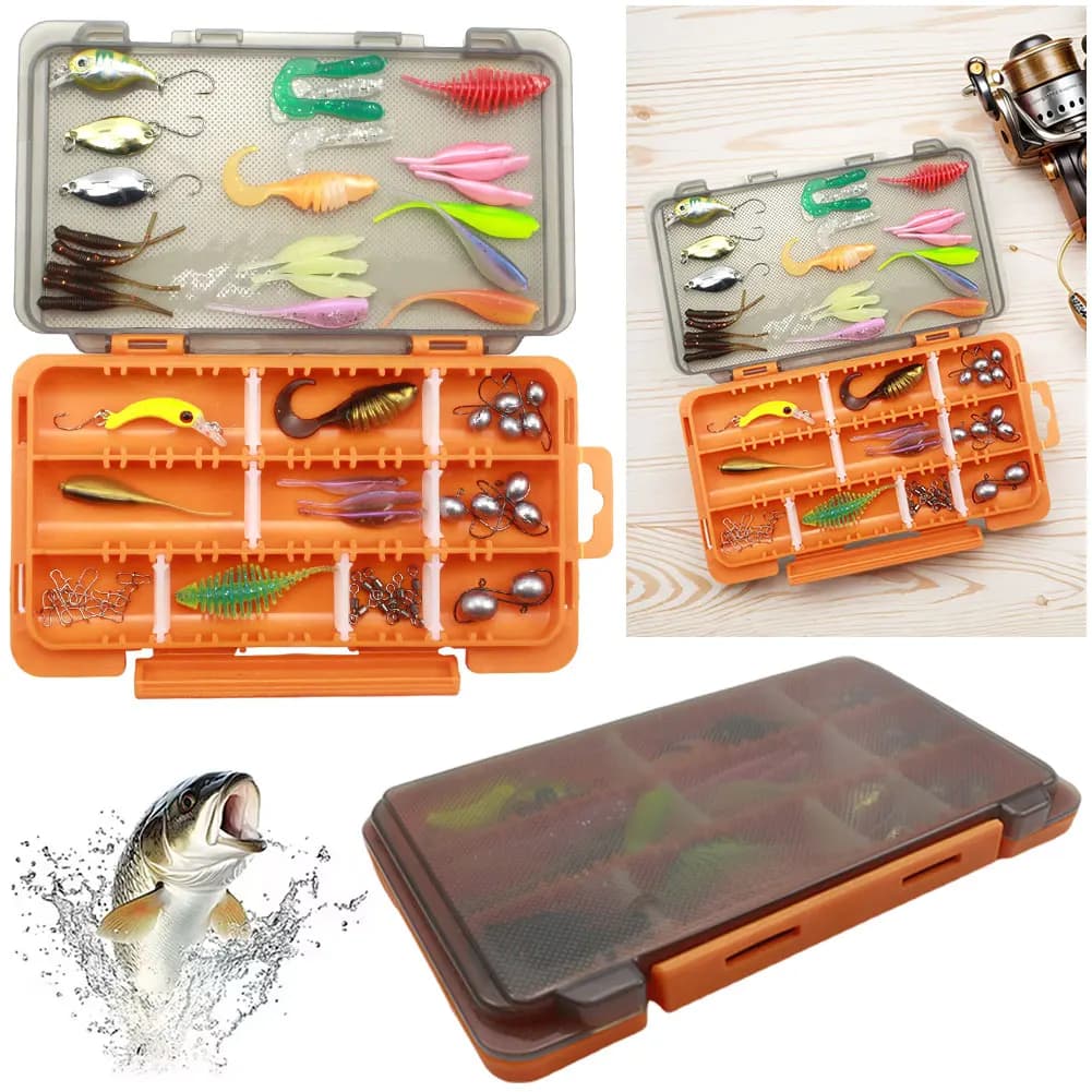 Set of 63 soft and hard fishing baits with hooks, lilies and tool box - Set of baits and fishing accessories - Men's Gift