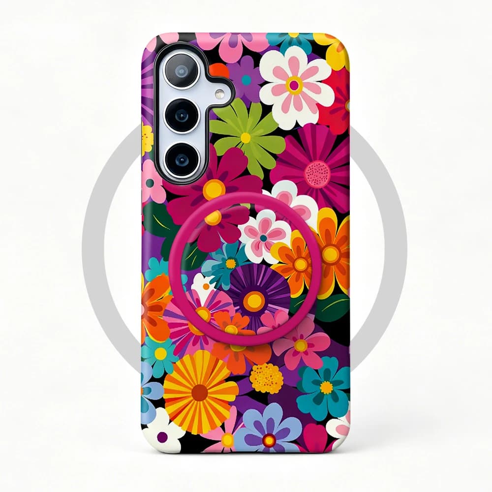 Magnetic Case For Samsung S26 S25 S24 S23 S22 S21 Plus Ultra 20 FE A15 A16 26 36 56 17 Colorful Flower 2 in 1 Phone Holder Cover