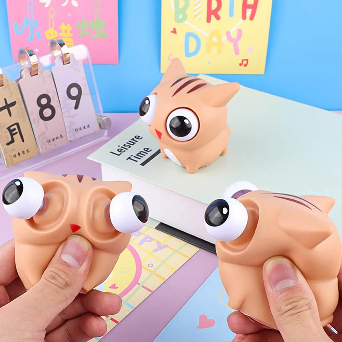Divertente bulbo oculare scoppio giocattolo da spremere Squishy Cartoon Cat Fidget Toy Bambini Sollievo dallo stress Antistress Divertente animale domestico Gatto Animale Palla sensoriale