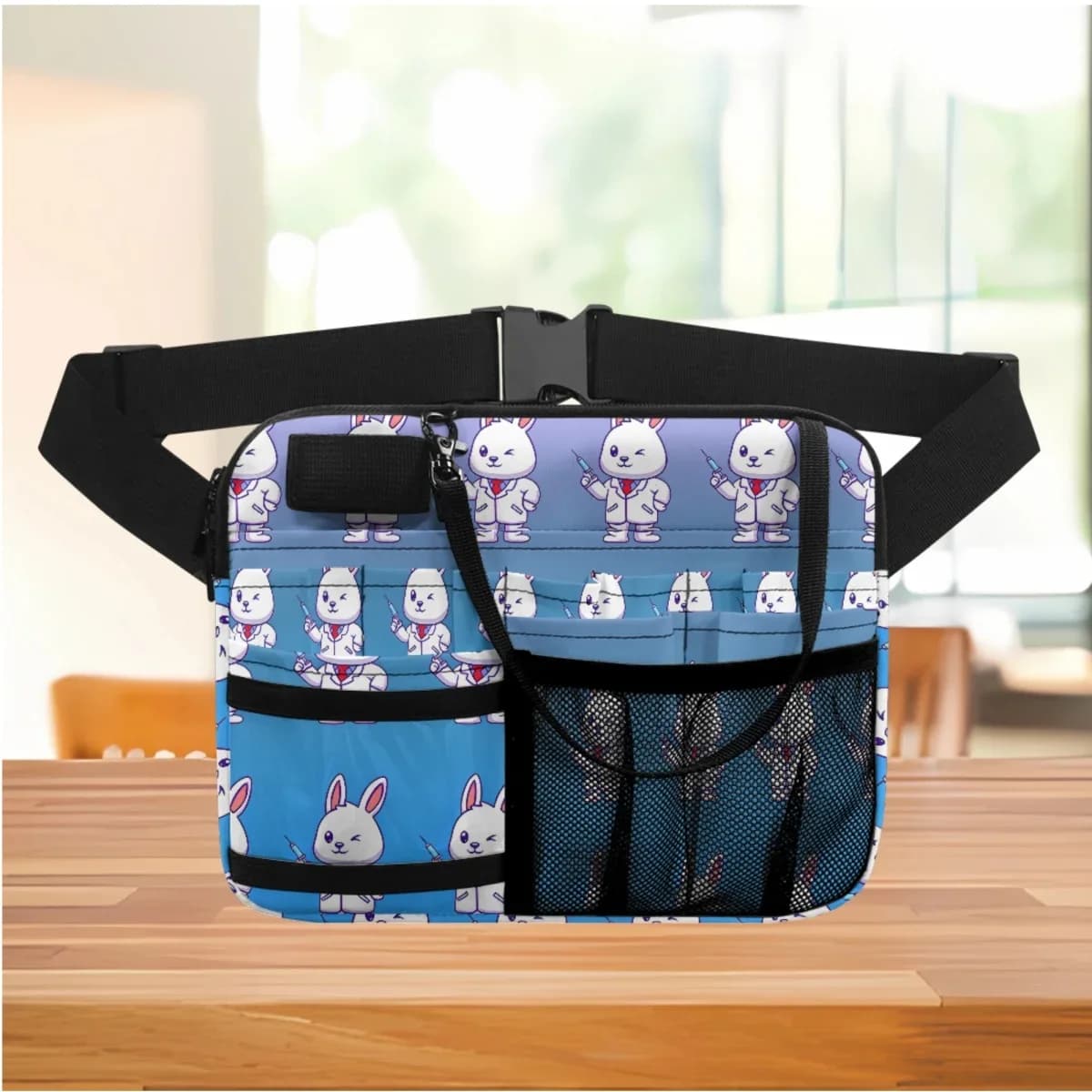 New Multi Pocket Medical Organizer Pouch Gradient Cute Bunny Vet Print Stylish Nurse Fanny Pack for Stethoscopes Bandage Scissor