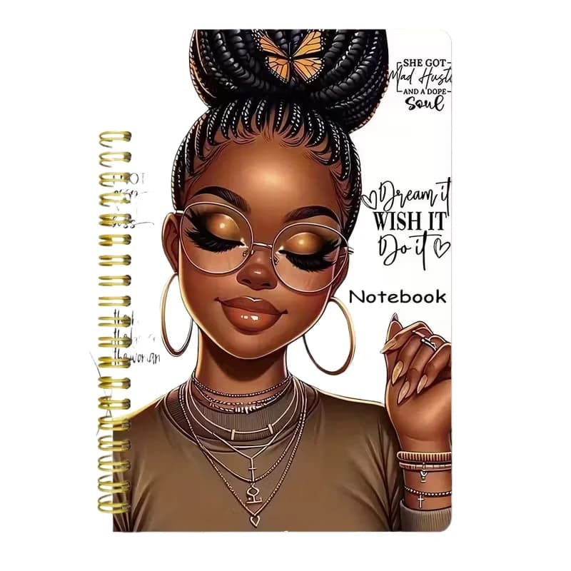 New Popular Cross-border A5 Black Women Themed Spiral Notebook, Sketch & Coloring Book