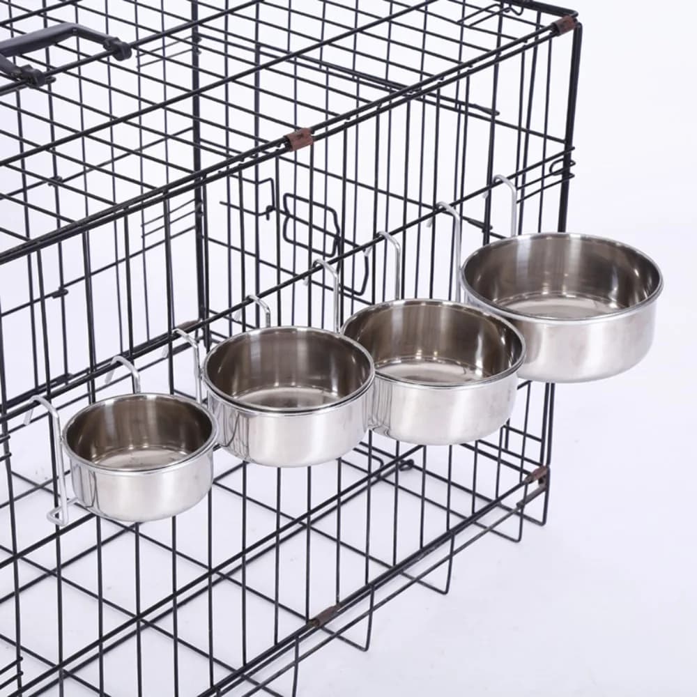 Gancio per gatti tazza per gabbia strumenti per l'alimentazione degli animali domestici in acciaio inossidabile ciotola per cani fissa mangiatoia per appendere piatto da viaggio ciotole per l'acqua