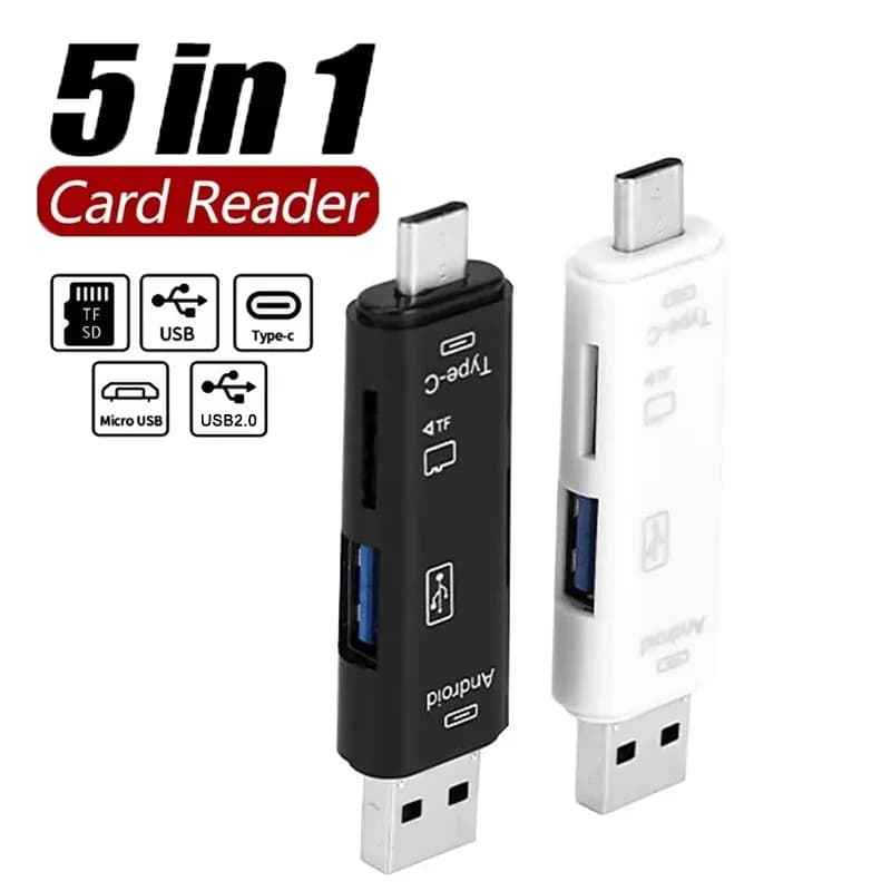 5 In 1 USB Type C Card Reader For Phone Tablet Laptop PC High Speed Data Transfer Office Travel Data TF SD Memory Reading Tool