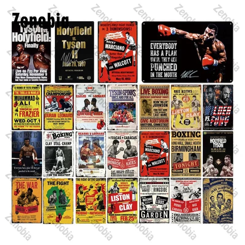 Targa da competizione di boxe Targa in metallo Holyfield VS Tyson H Adesivi murali Ventole di boxe Piastre in ferro Partita di combattimento Poster artistico