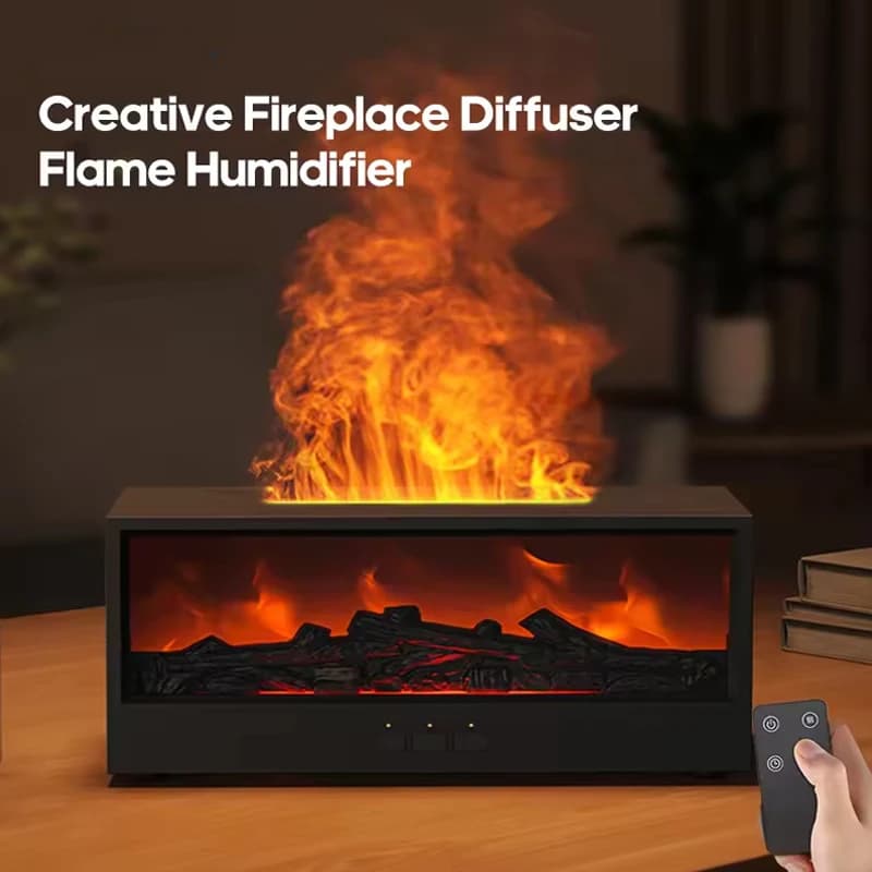 Creative Fireplace Air Humidifier Waterless Auto-Off Aroma Essential Oil Diffuser with LED Light Remote Control for Gift