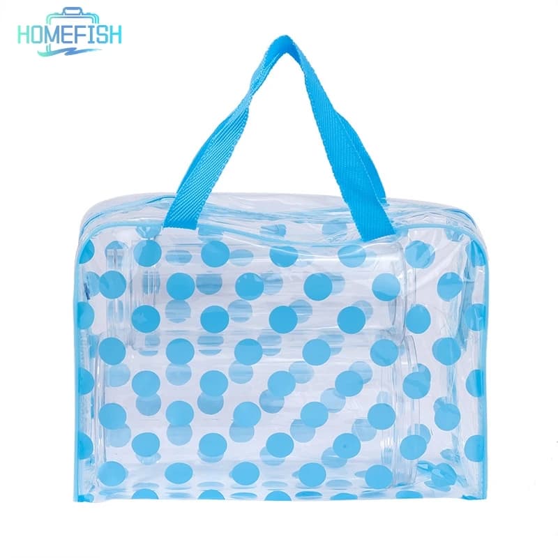 HOMEFISH Transparent polka dot makeup bag, waterproof PVC cosmetic bag, women's portable bag to store toiletries, bathroom bag