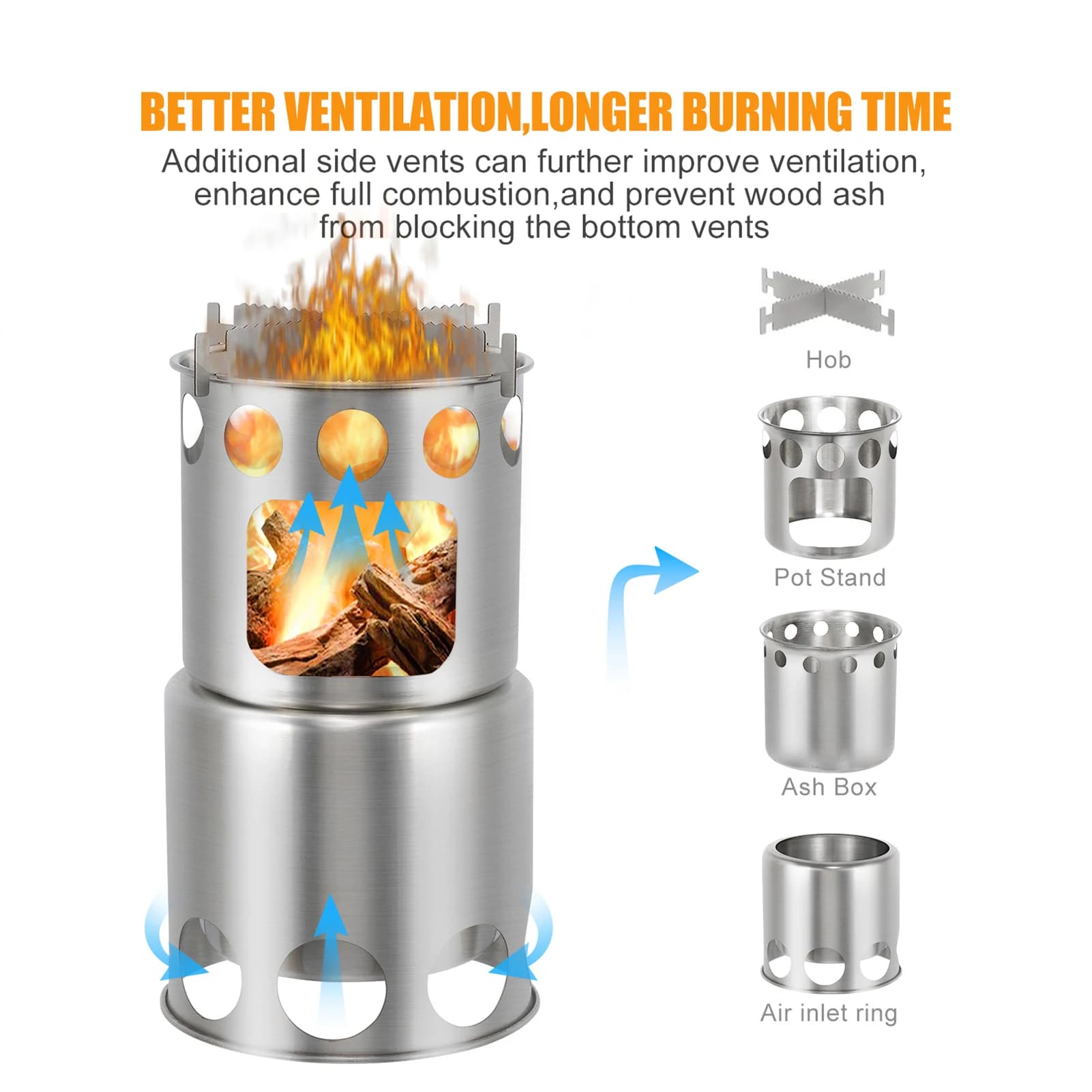 Portable Stainless Steel Camping Stove Light Wood for Kitchen Open Picnic and Camping