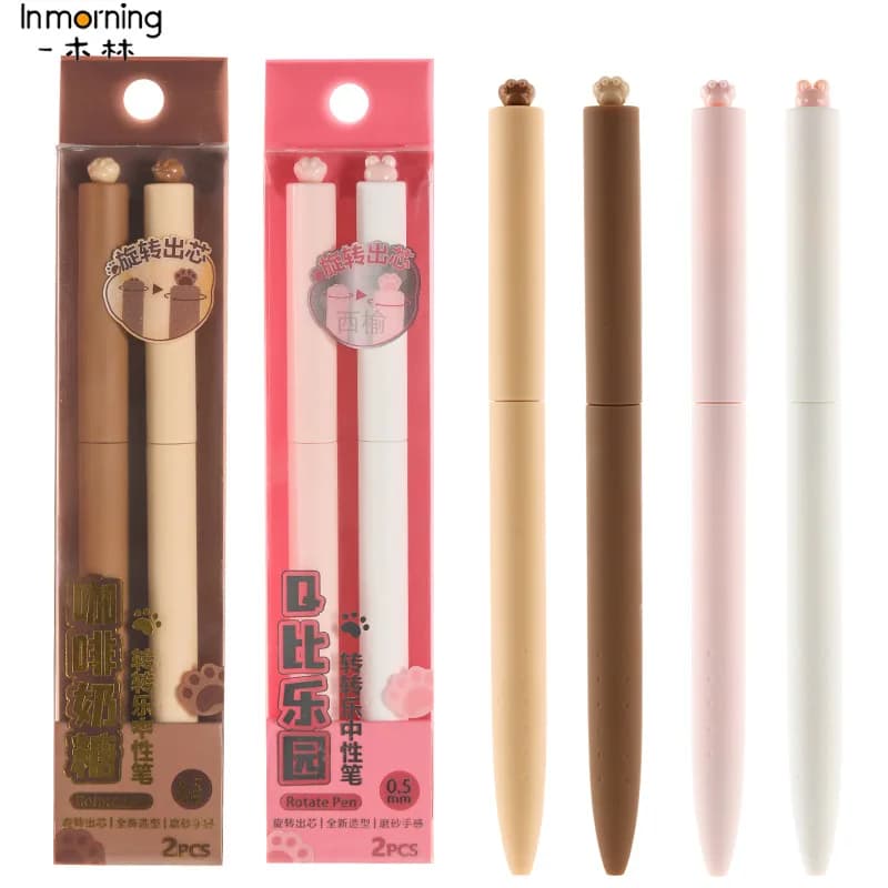 Lopet 2 pezzi di penne scolastiche o set di ricarica, simpatico panda/capibara/gatto artiglio penna gel ad asciugatura rapida INS semplicità gadget di cancelleria Kawaii