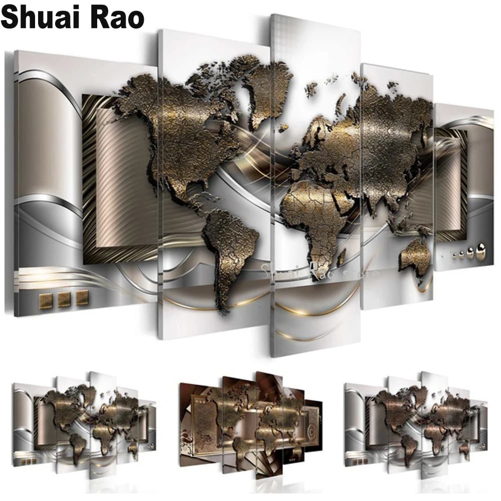 5 Panel World Map Modular Diamond Art full diamond mosaic embroidery 3d diy cross stitch Craft kit diamond pictures to make