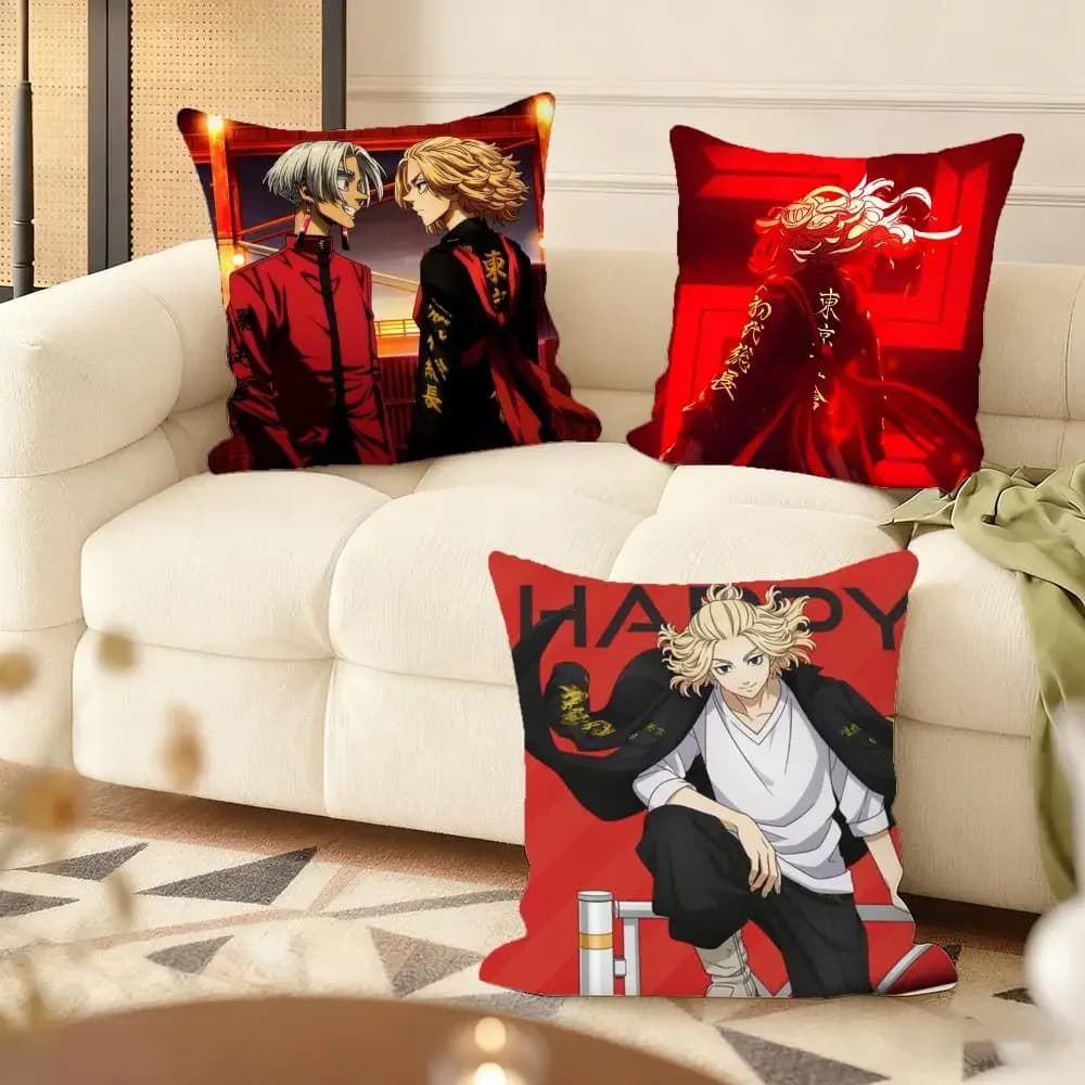 Anime T-Tokyo Revengers Cushion Cover Soft Plush Throw Pillow Cover Double-Sided Decorative Cushion Case Sofa Bedroom Home Decor