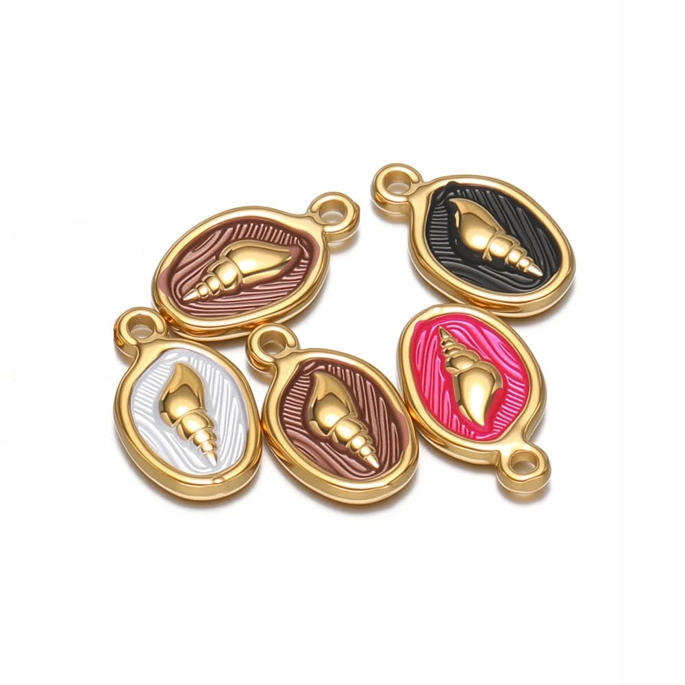 5pcs Stainless Steel Enamel Conch Charms Oval Tag Pendants for Cute Jewelry Making DIY Necklaces Bracelets Earrings Accessories