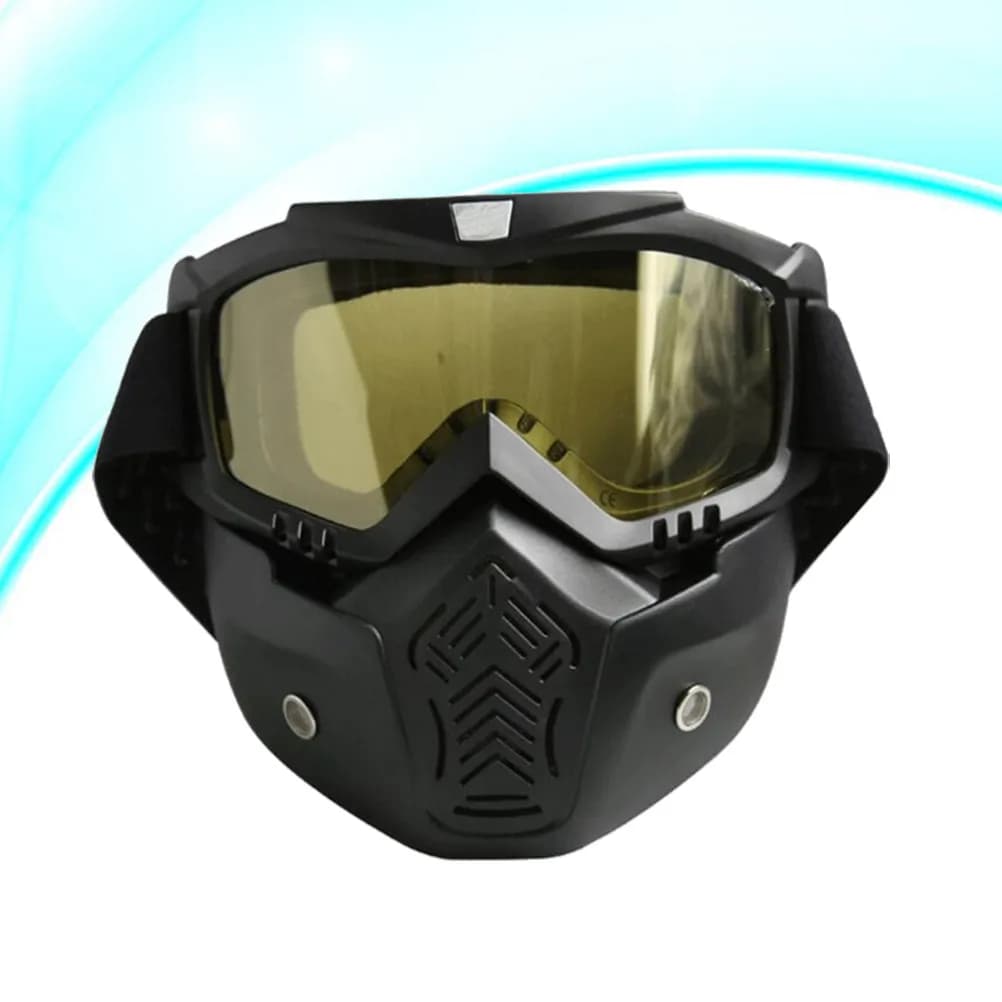 Occhiali da Sci e Snowboard con Montatura Nera Opaca, Lenti Gialle, Protezione UV400, Maschera Facciale Staccabile e Cinturino Lungo