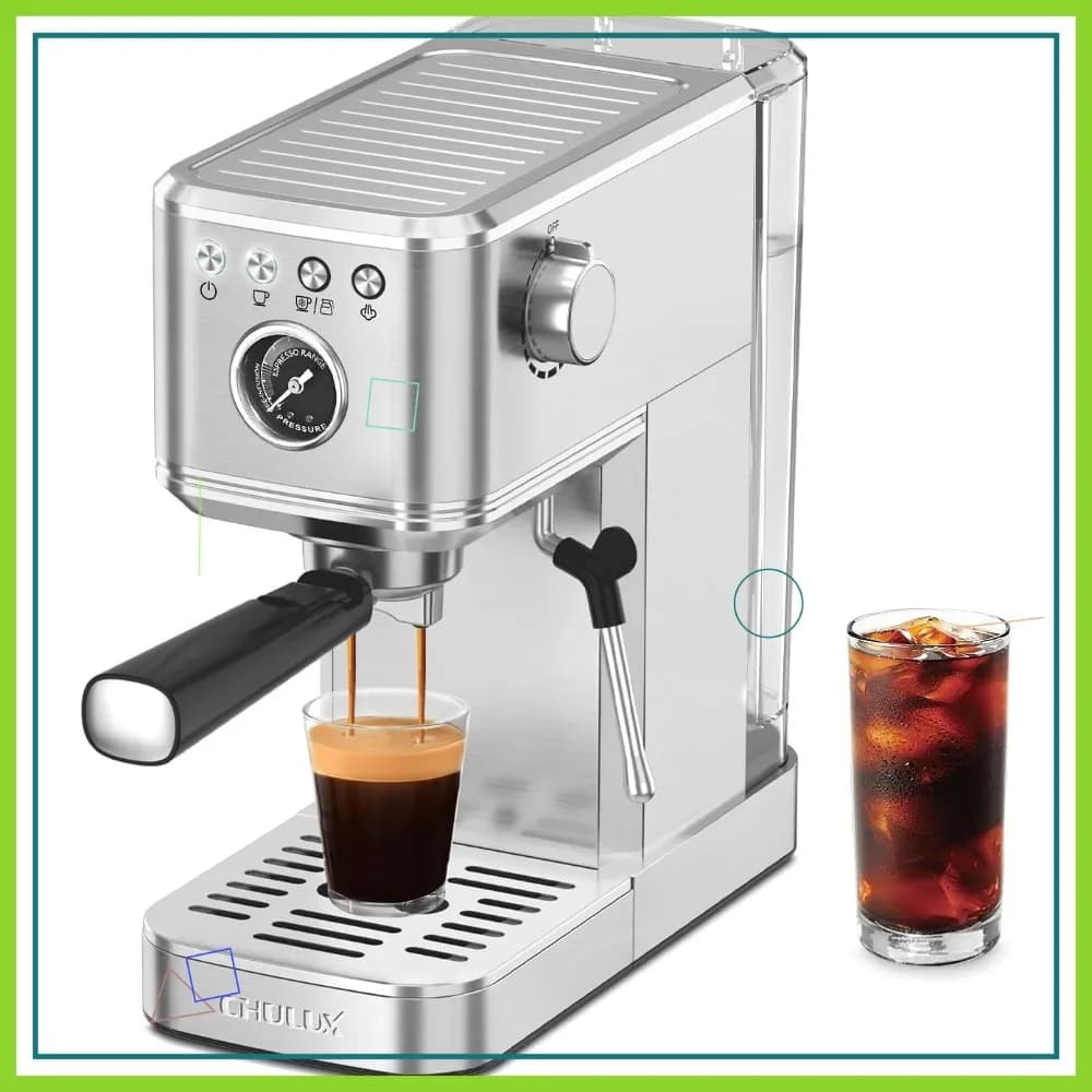 Macchina per Espresso Compatta in Acciaio Inox 20 Bar con Lancia Vapore per Americano, Latte, Cappuccino e Preparazioni Domestiche, Argento
