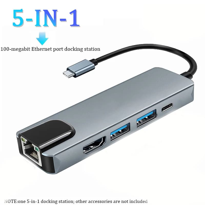 5-in-1 USB-C Hub to 4K HDMI-compatible USB 3.0 2.0 Type C Charging RJ45 100M Splitter USB 3.0 5Gbps High Speed USB C HUB Adapter