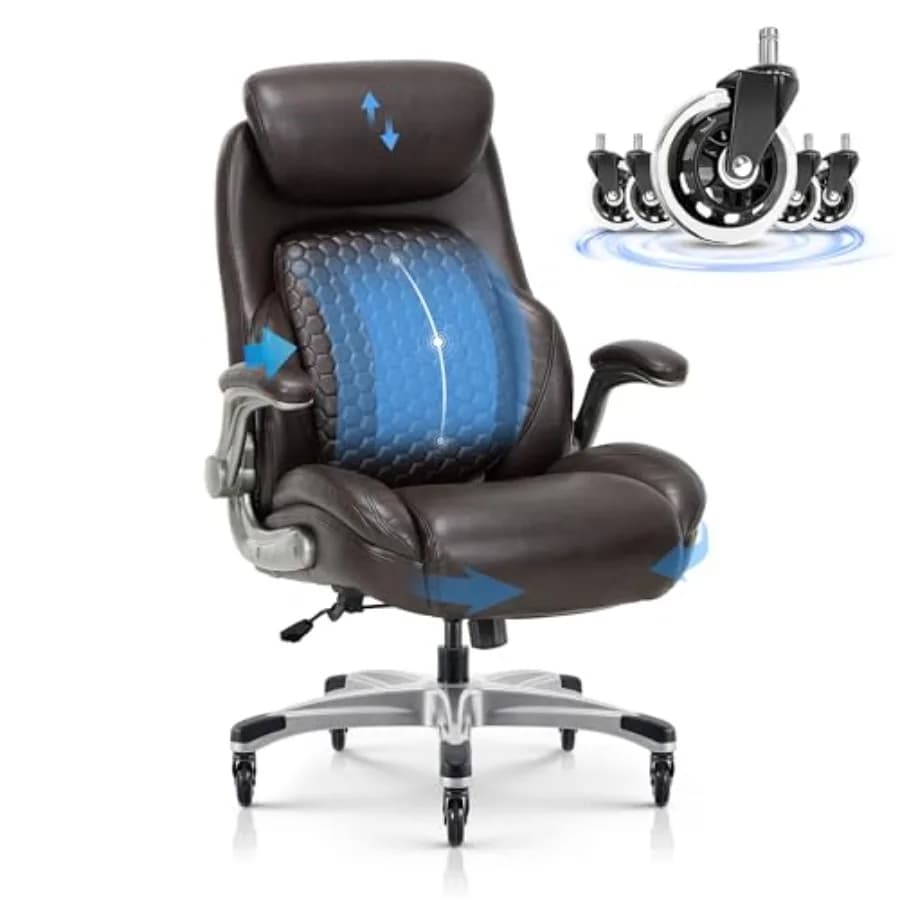 Sedia da Ufficio Ergonomica Direzionale con Schienale Alto, Supporto Lombare Estraibile, Ruote Migliorate e Poggiatesta Regolabile Ribaltabile