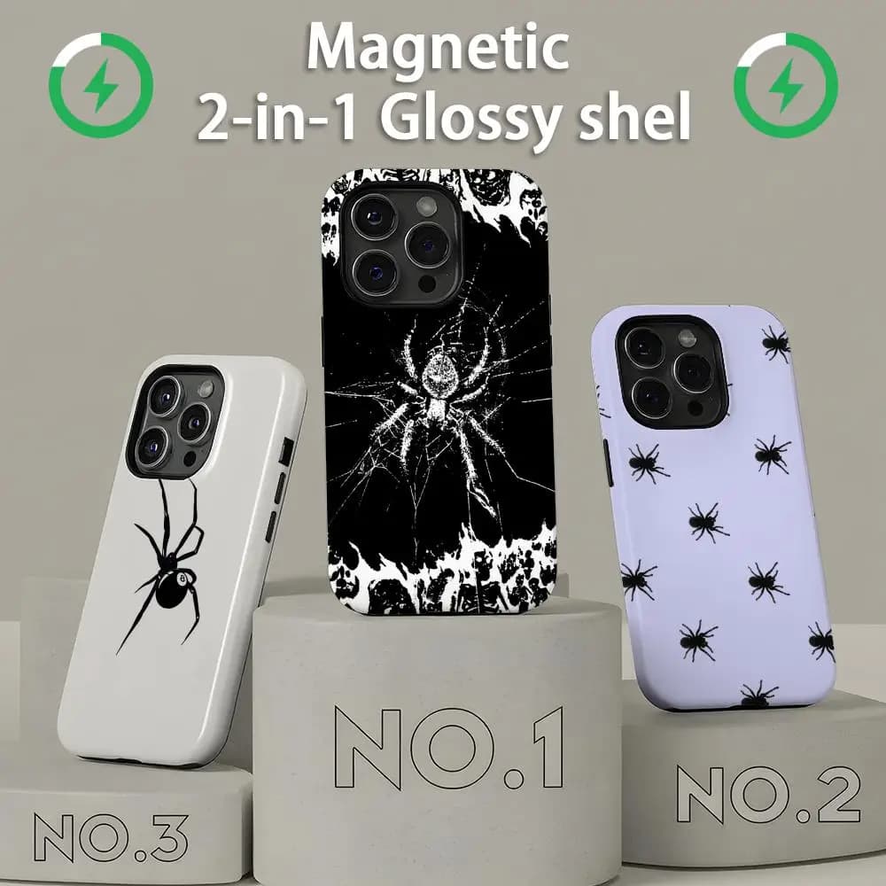 Spider Gothic style design Phone Case Magnetic 2-in-1 Glossy shell For iPhone17 16e 16 15 14 13 12 11Pro Max Plus mini