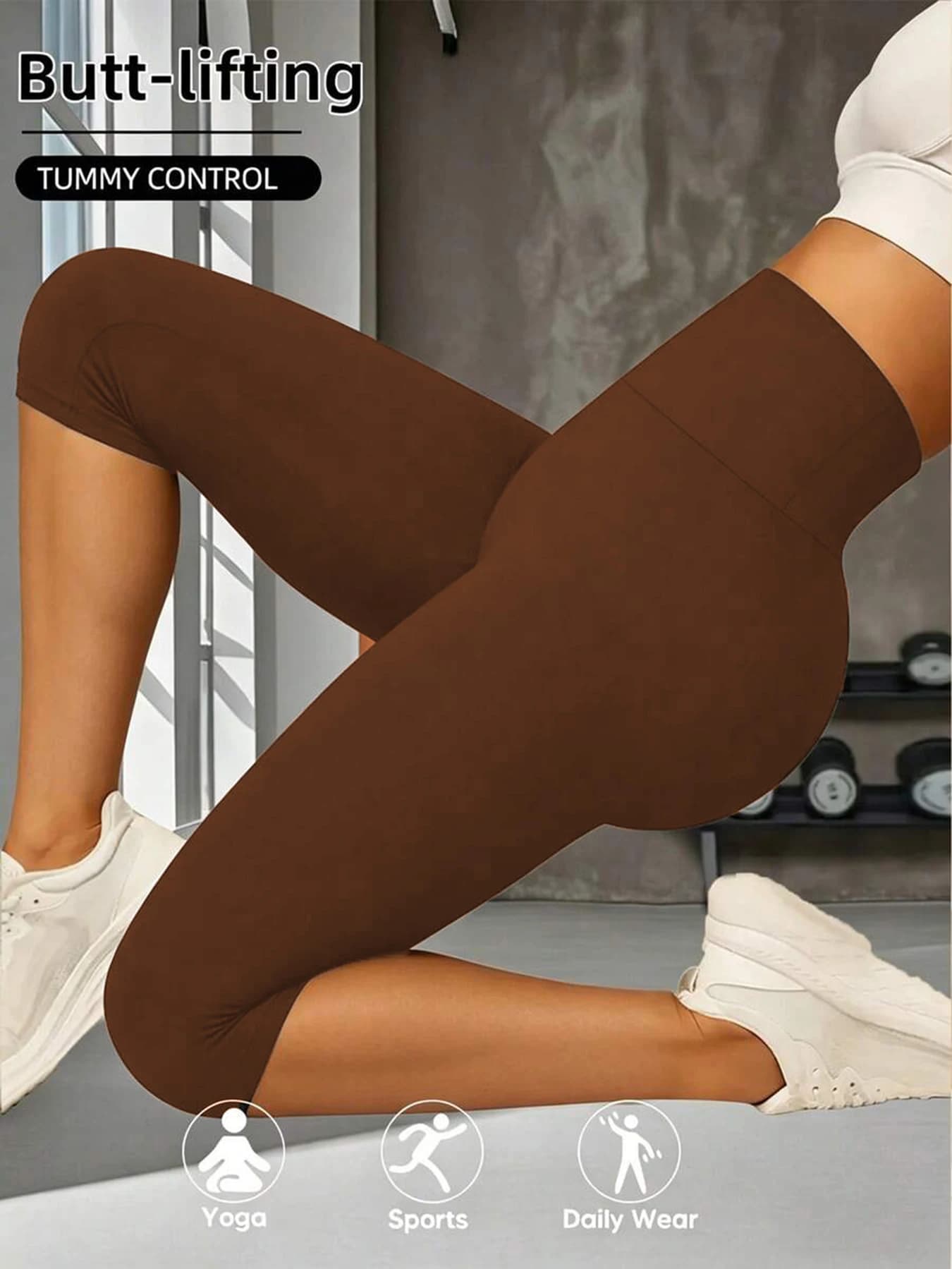Leggings da yoga a vita alta in tinta unita, morbidi, con tasca posteriore, pantaloni sportivi corti, leggings da palestra.
