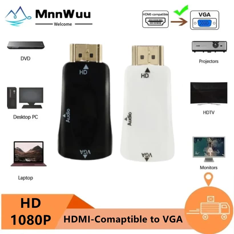 Convertitore HDMI-Compatibile con VGA 1080P Adattatore maschio-femmina compatibile HDMI per PC Laptop Computer TV Display Proiettore