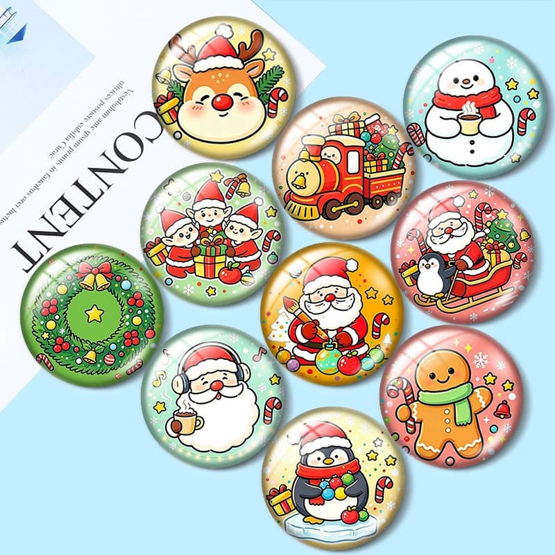 Winter Cartoon Christmas 12/18/20/25mm glass cabochon bracelet pendant rings for jewelry demo earrings back Making findings