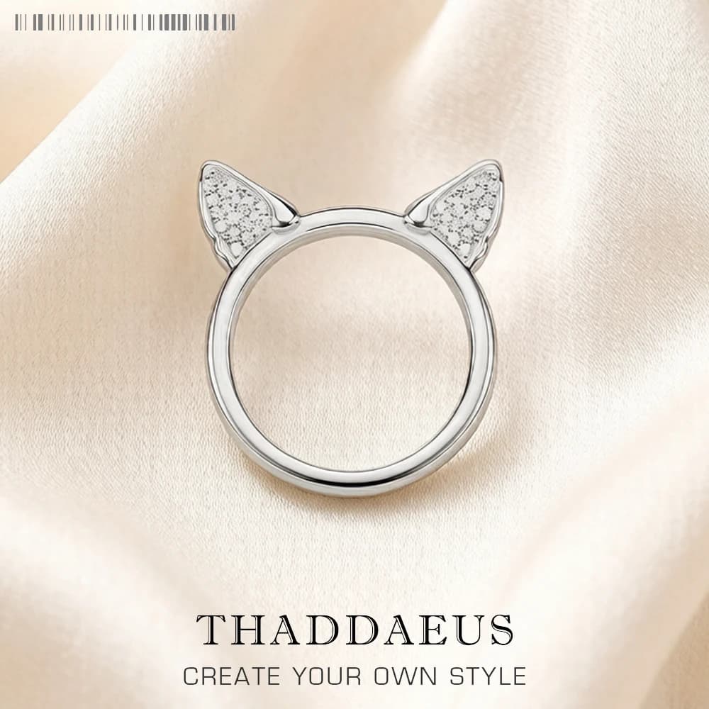 Anello a fascia con orecchie di gatto, gioielli di moda in stile europeo per le donne Nuovo regalo carino in argento sterling 925