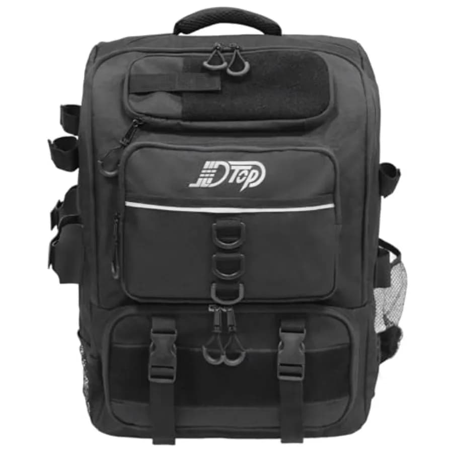 Grande Zaino da Pesca Impermeabile 13x10x17 Pollici con Porta Canna, Scomparto Refrigerante e 4 Scatole Porta Attrezzi per Uomo, Nero