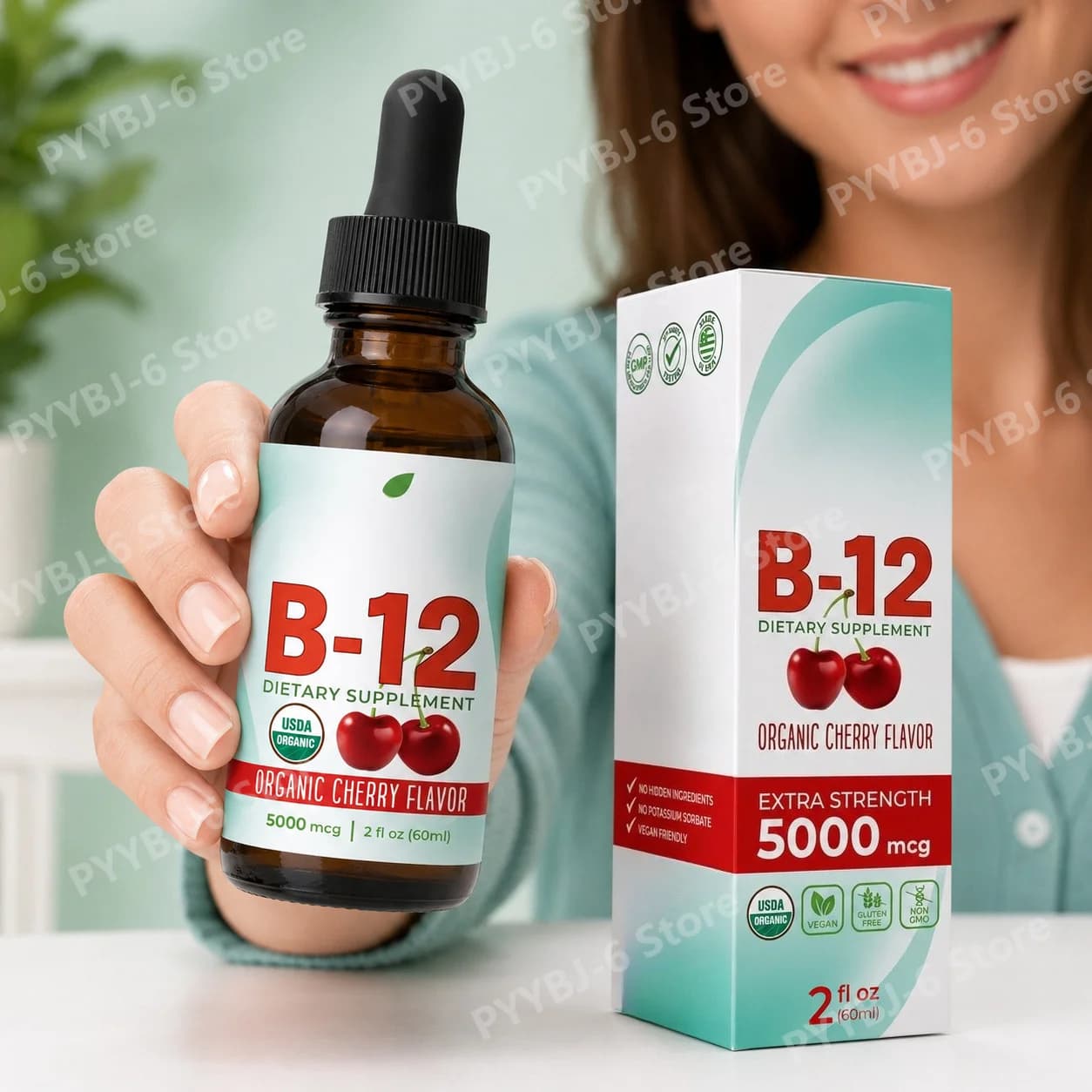 Gocce di Metilcobalamina Vitamin B12 Sublingual liquid, 60ml cherry supplement, Daily support for Energy, Umore, Concentration and Memory