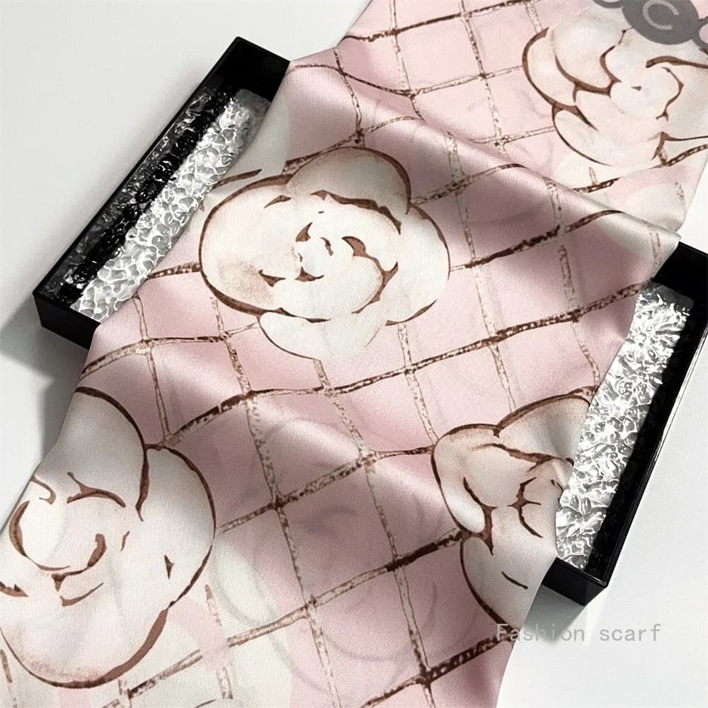 French 90cm Plaid Pink Silk Twill Travel Women's Slide Solar Protection Scarf Square Scarf Head Scarf for Women Luxury