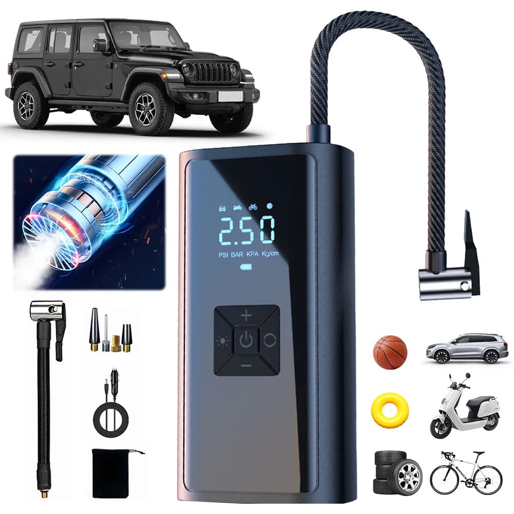 Compressore d'Aria Portatile 150PSI con Luce LED, Gonfiatore per Pneumatici Auto Ricaricabile USB