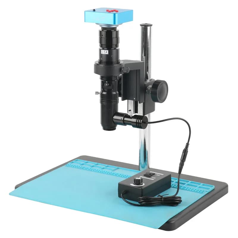 Obiettivo con attacco C ottico coassiale con zoom 180X/300X + fotocamera per microscopio video digitale industriale USB 4K HDMI + supporto da 50 mm supporto da tavolo
