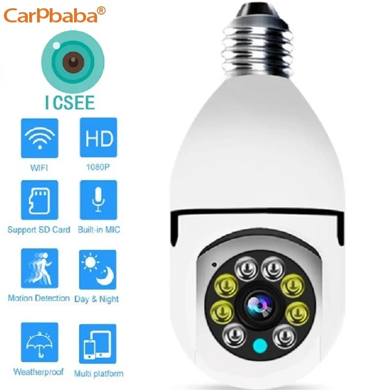 CARPBABA ICSEE 1080P Wifi Lampadina E27 Telecamera di sorveglianza Visione notturna a colori 360 ° Monitoraggio rotante Conversazione bidirezionale Smart Home