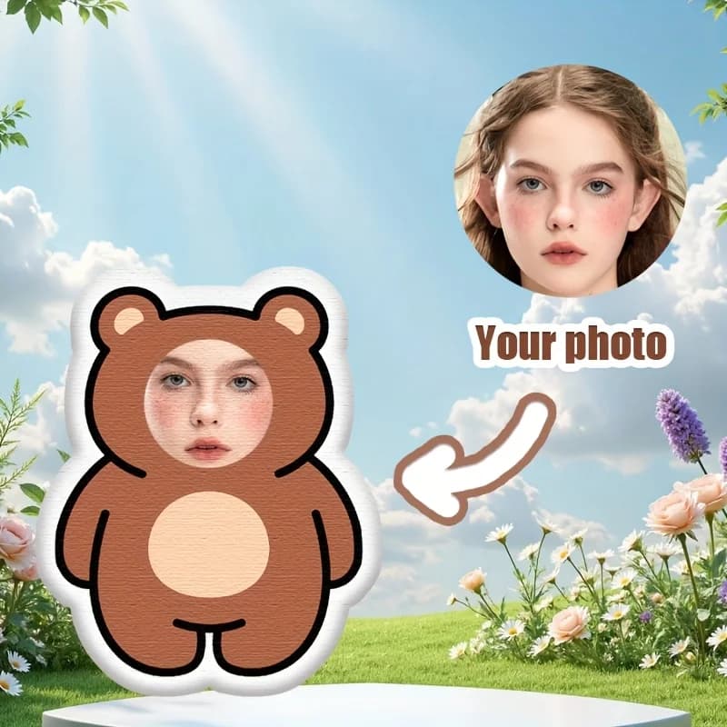 Cuscino con orsacchiotto in peluche con foto personalizzata: faccia personalizzata con la tua immagine, cuscino in tessuto morbido, regalo per compleanni, anniversari