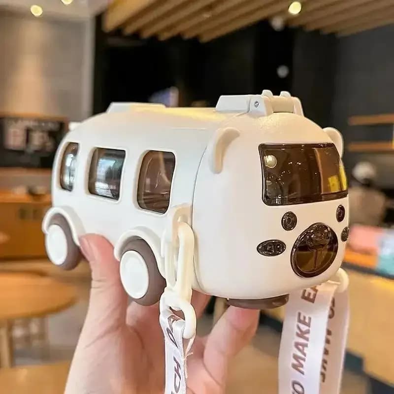 Bicchiere isolato a forma di autobus da 500 ml | Borraccia riutilizzabile con cannuccia e tracolla