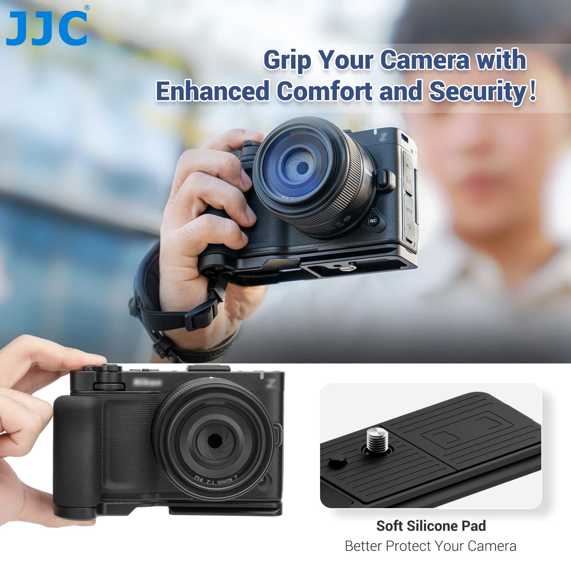 JJC handle for Nikon ZR, L Anti-slip plate, Riprese handle with 1/4"-20 thread, Arca Swiss plate for Treppiede