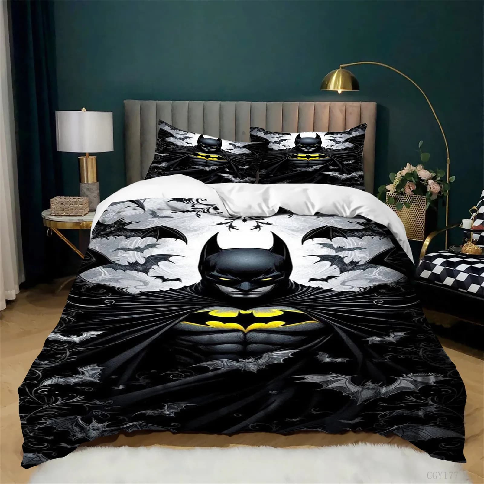 Set di biancheria da letto The Dark Knight B-at-man, set copripiumino leggero, copripiumino singolo morbido e traspirante con federe