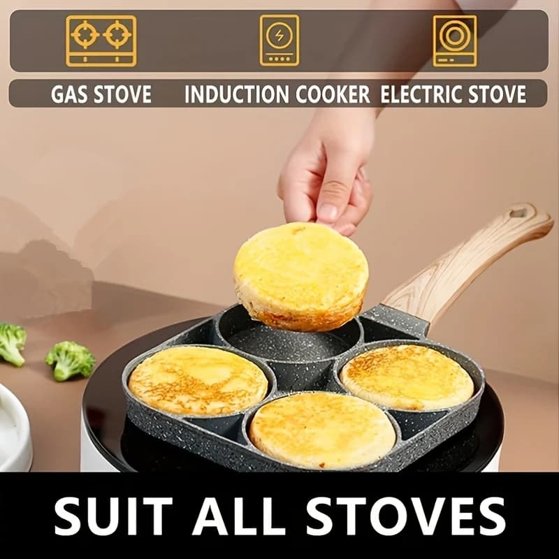 Rice stone non-stick pan, four-hole hamburger flat pan, induction cooker, mini special pan