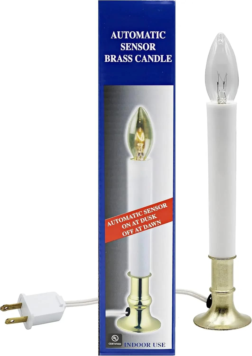 Lampada a Candela Elettrica con Sensore Crepuscolare, Base in Ottone, Pronta all'Uso per Decorazioni Domestiche