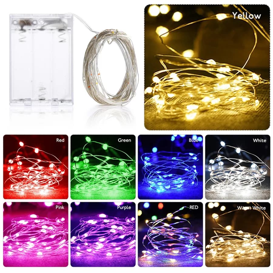 2m 3m 5m 10m Filo di rame LED Fata Luci della stringa Alimentato a batteria Ghirlanda per le vacanze Luci di Natale Decorazione della festa nuziale