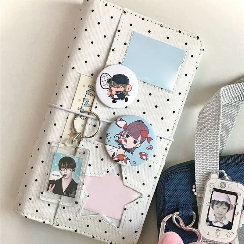 Quaderno A6 a pois in stile coreano, con copertina effetto denim, portatile, elegante agenda giornaliera per cancelleria