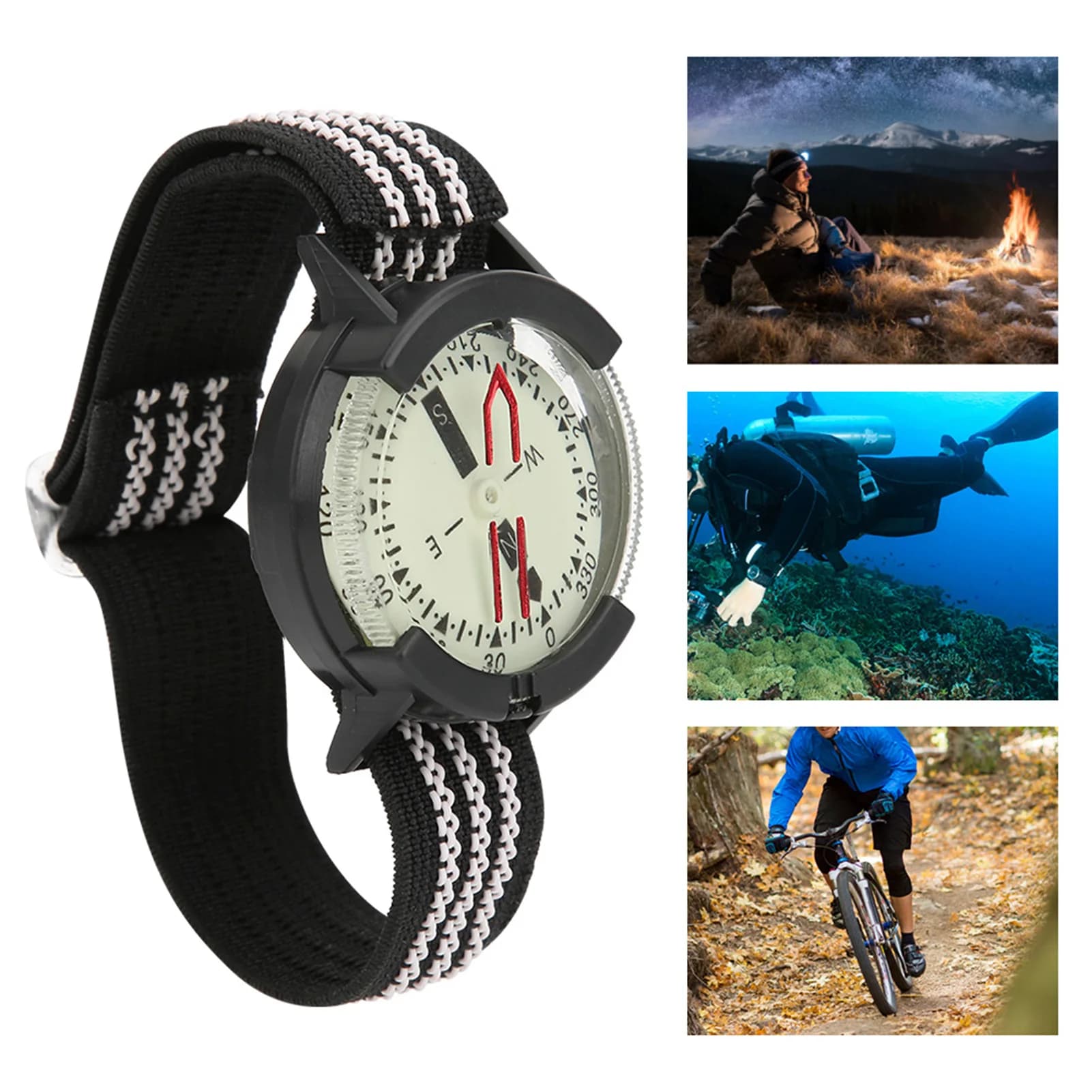 Watch with Open Camping Compass, Pressure Resistant, Diving Compass Profonde, Adjustable Dust Compass with Night Vision