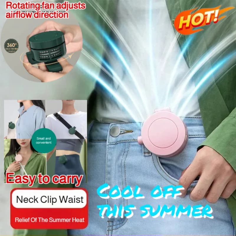Ventilatore USB 2-in-1 con Clip, Mini Ventilatore Portatile da Collo Ultra-Silenzioso, Potente Brezza, Ventilatore da Tavolo Portatile per Ufficio, Esterni e Campeggio