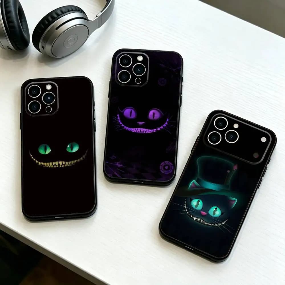 Cat Cool Eye C-Cheshire Phone Case For iPhone 17,16,15,14,13,12,11 Plus,Pro Max,XS,Soft Silicone Black Cover Gift