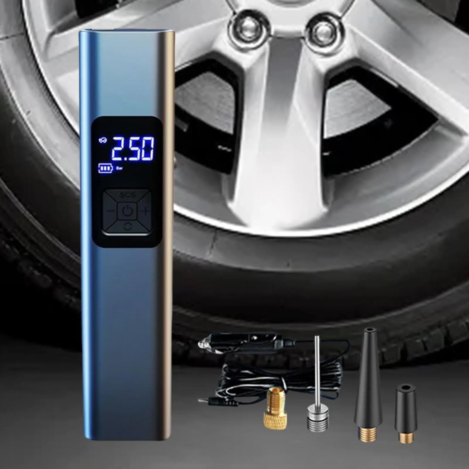 Mini Compressore d'Aria Elettrico per Auto con Funzione Aspirapolvere, 4000mAh, Funzione SOS, LED Portatile per Moto e Palloni