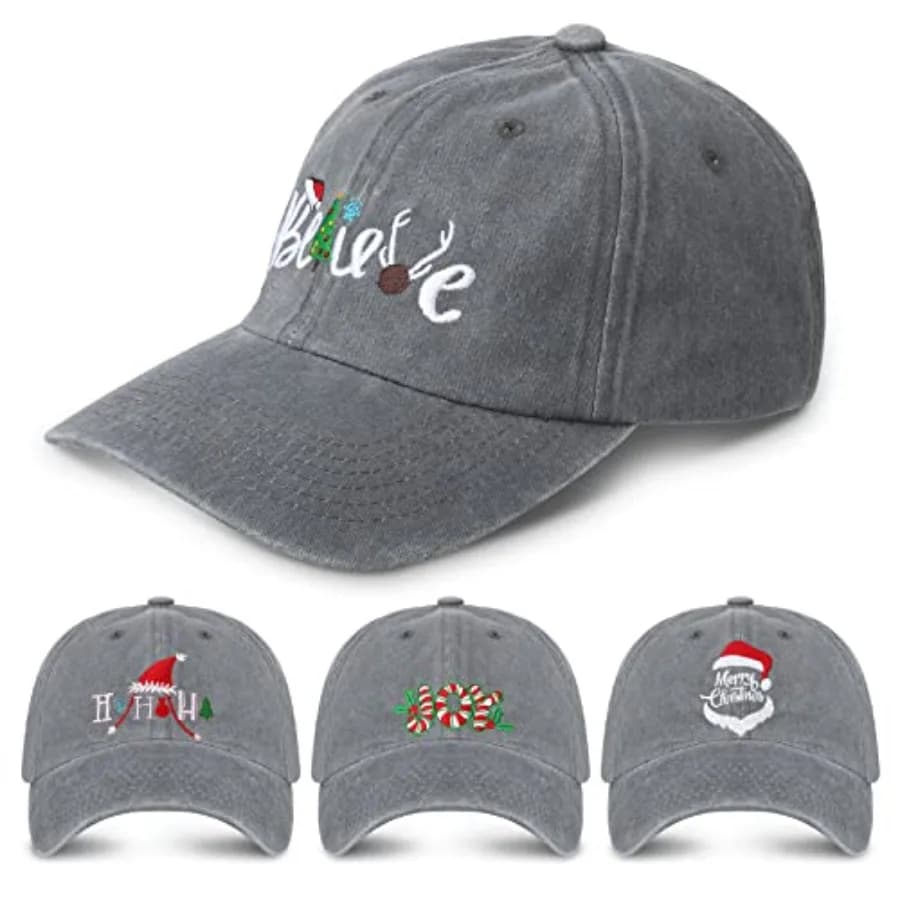EBOOT Set di 4 Cappelli Natalizi, Cappello da Baseball Natalizio, Cappello da Golf Natalizio, Berretto di Babbo Natale per Uomo e Donna, Divertente Cappello Natalizio Regolabile