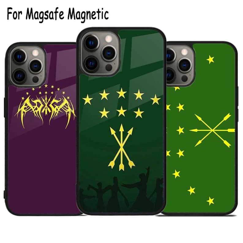 Adygea Bandiera Circasiana Carica Cassa Del Telefono Per iPhone 17 Air 15 16 16e 14 13 11 12 Pro Max Plus Magsafe Copertura Del Respingente Magnetico