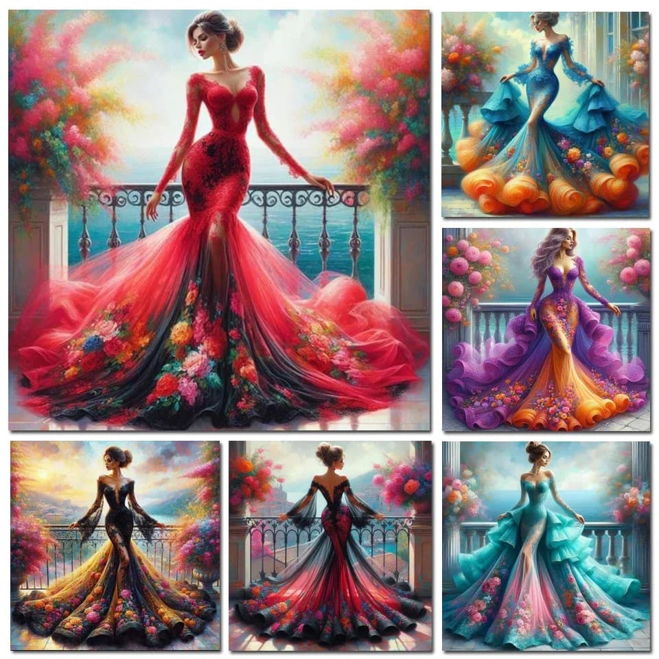 DIY Diamond Painting Art Woman Wearing Beautiful Dress Full Mosaic Diamond Embroidery Landscape Cross Stitch Set Home Decorati
