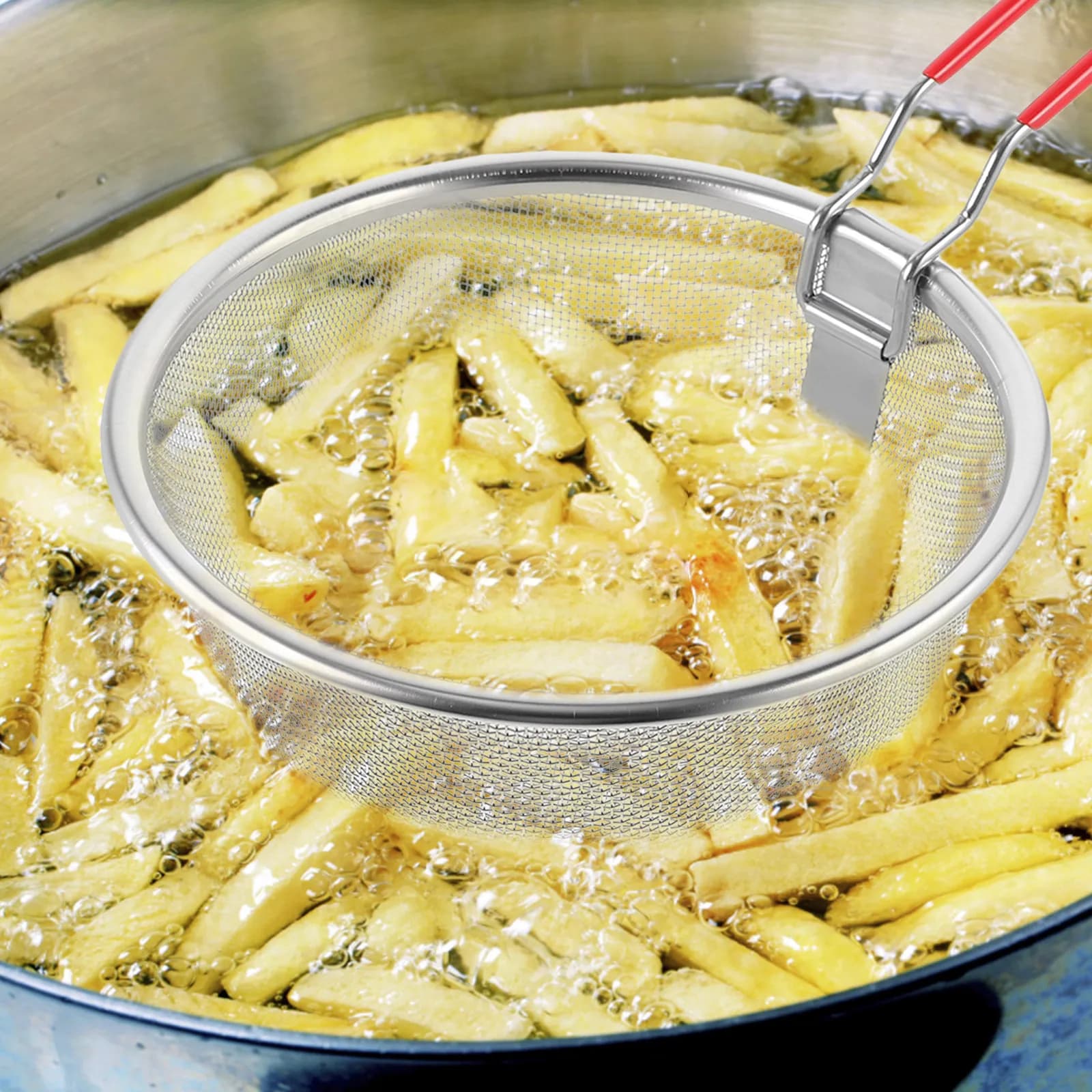 Stainless Steel Frying Basket Metal Fry Basket with Ergonomic Handle for Deep Fryer Air Fryer French Fries Snack Cooking Tool