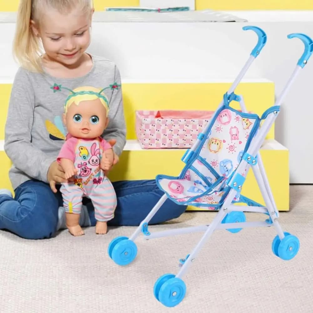 Passeggino Interattivo Durevole per Bambole, Giocattolo in Plastica, Carrello Stabile per Bambole, per Bambini e Bambine
